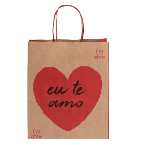 SACOLA PAPEL KRAFT EU TE AMO 17,5X8,5X21,5 C/10 UNIDADES